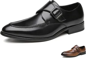 Men's Leather Monk Strap Dress Loafers Fashion Classic Cap Toe Low Top Slip On Oxford Shoes Casual Business Office Wedding Formal Shoes