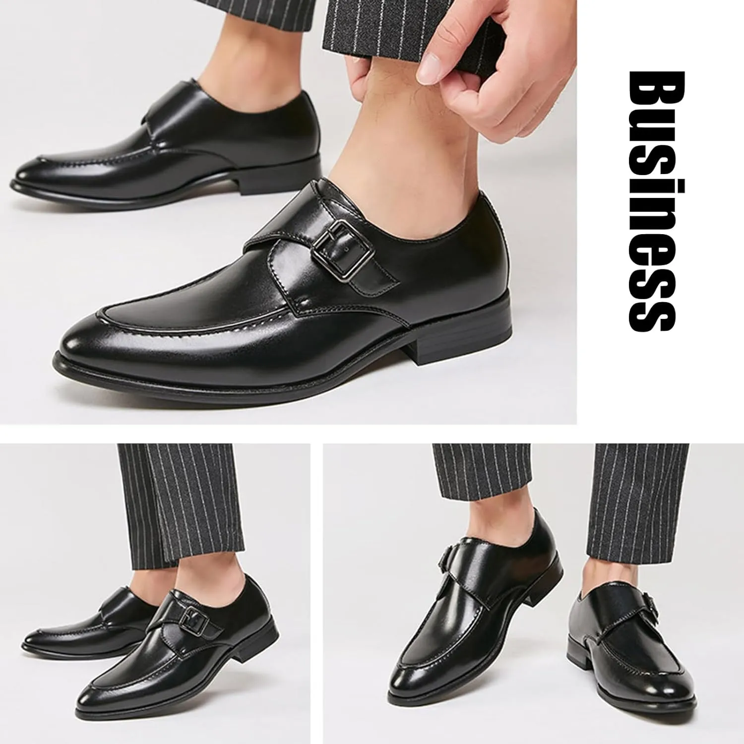 Men's Leather Monk Strap Dress Loafers Fashion Classic Cap Toe Low Top Slip On Oxford Shoes Casual Business Office Wedding Formal Shoes