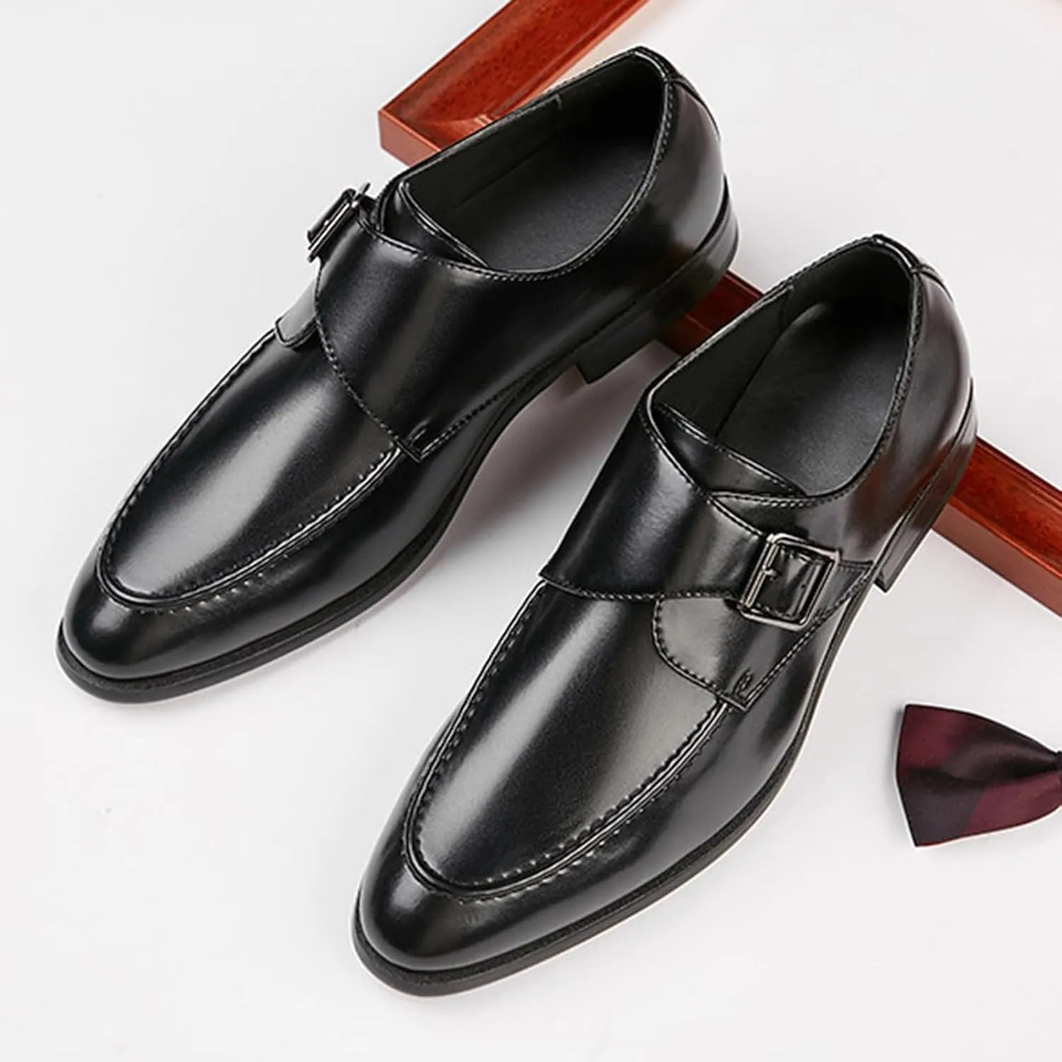 Men's Leather Monk Strap Dress Loafers Fashion Classic Cap Toe Low Top Slip On Oxford Shoes Casual Business Office Wedding Formal Shoes