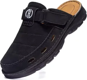 Mens Leather Sandals Waterproof Summer Soft Mules