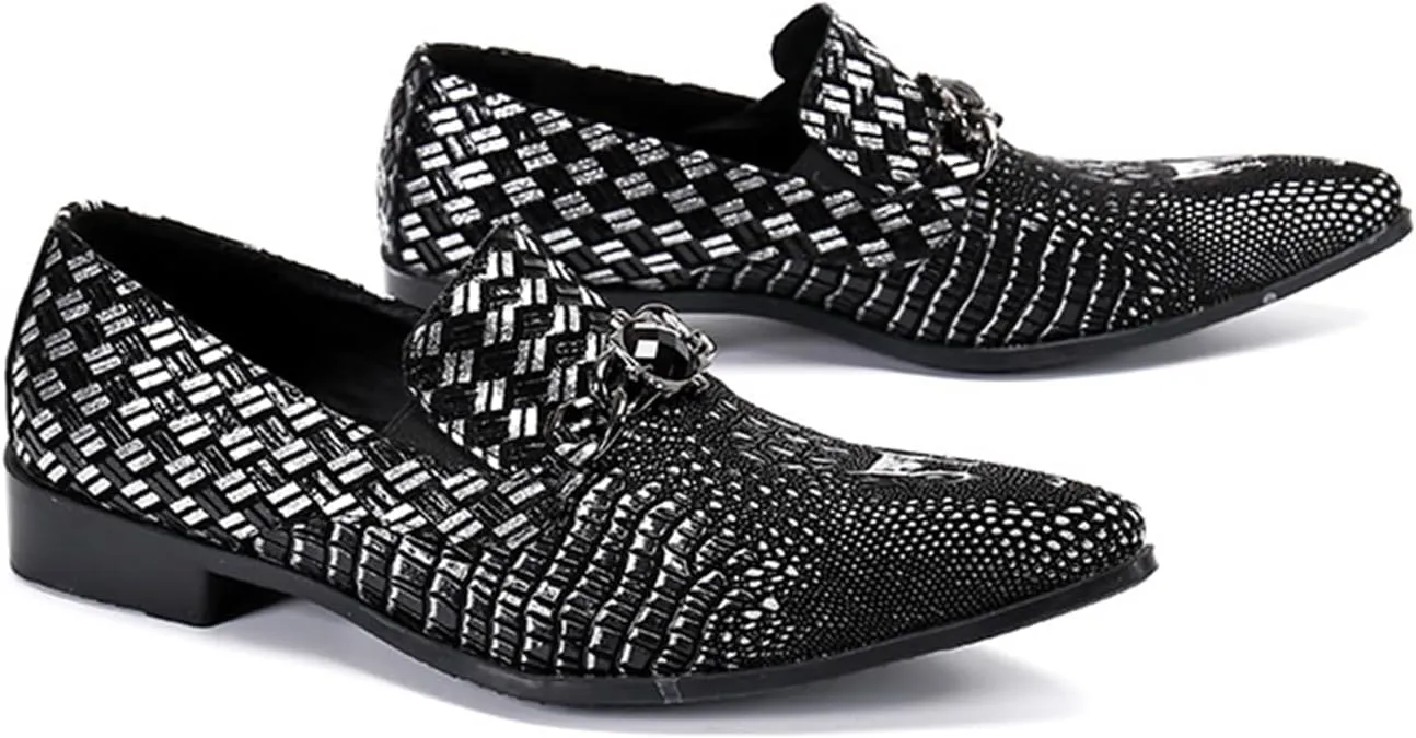 Men's Leather Shoes, Loafers Crocodile Pattern Genuine Leather Large Size Low Top Pointed Toe Slip-Ons Dress Shoes Breathable Casual Shoes