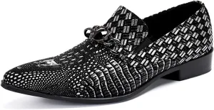 Men's Leather Shoes, Loafers Crocodile Pattern Genuine Leather Large Size Low Top Pointed Toe Slip-Ons Dress Shoes Breathable Casual Shoes