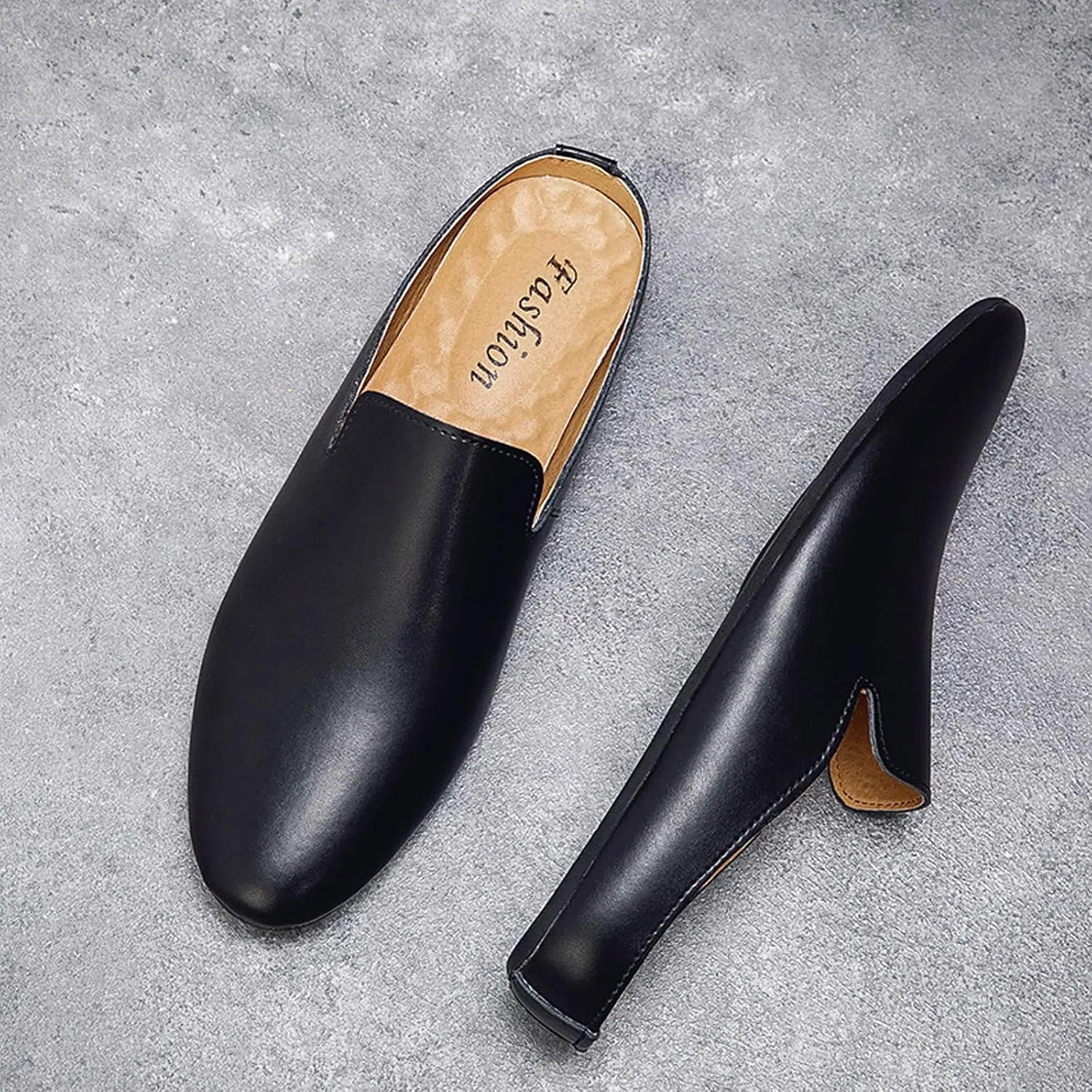 Men's Leather Simple Flat Casual Mule Clogs Fashion Slip On Comfortable Breathable Closed Pointed Toe Backless Dress Loafers for Work Party Wedding Walking