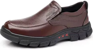 Mens Leather Slip On Comfortable Non Slip Soft Sole Loafers Lightweight Business Casual Dress Work Shoes for Driving Walking Wedding Prom Party