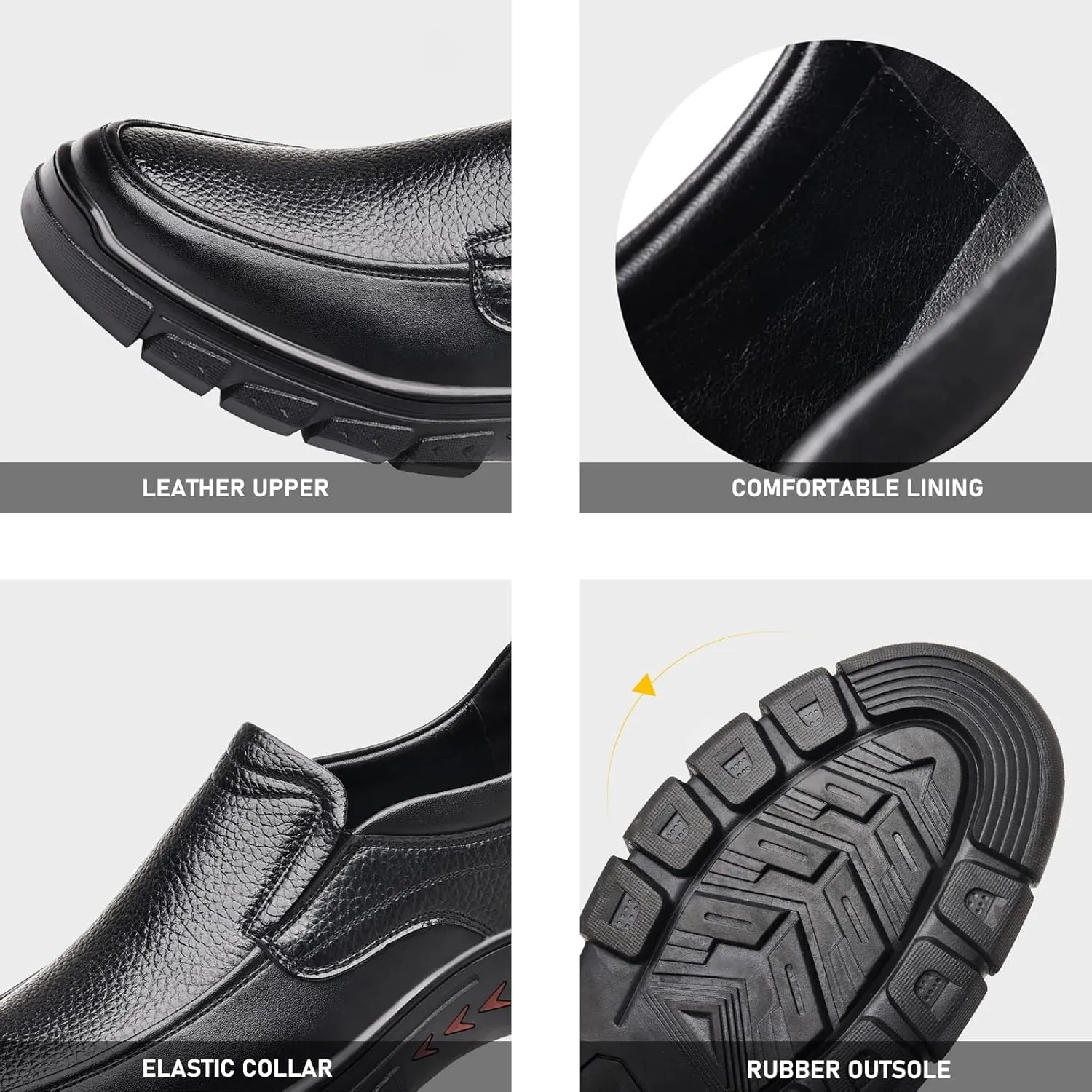 Mens Leather Slip On Comfortable Non Slip Soft Sole Loafers Lightweight Business Casual Dress Work Shoes for Driving Walking Wedding Prom Party