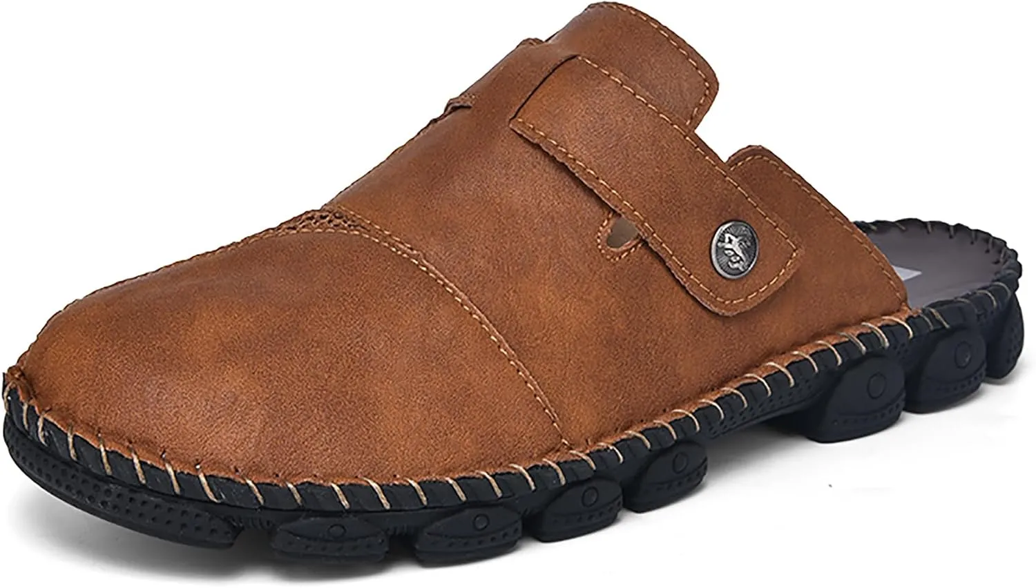 Mens Leather Slippers Closed Toe Mules Summer Casual Outdoor Sandals Beach Shoes