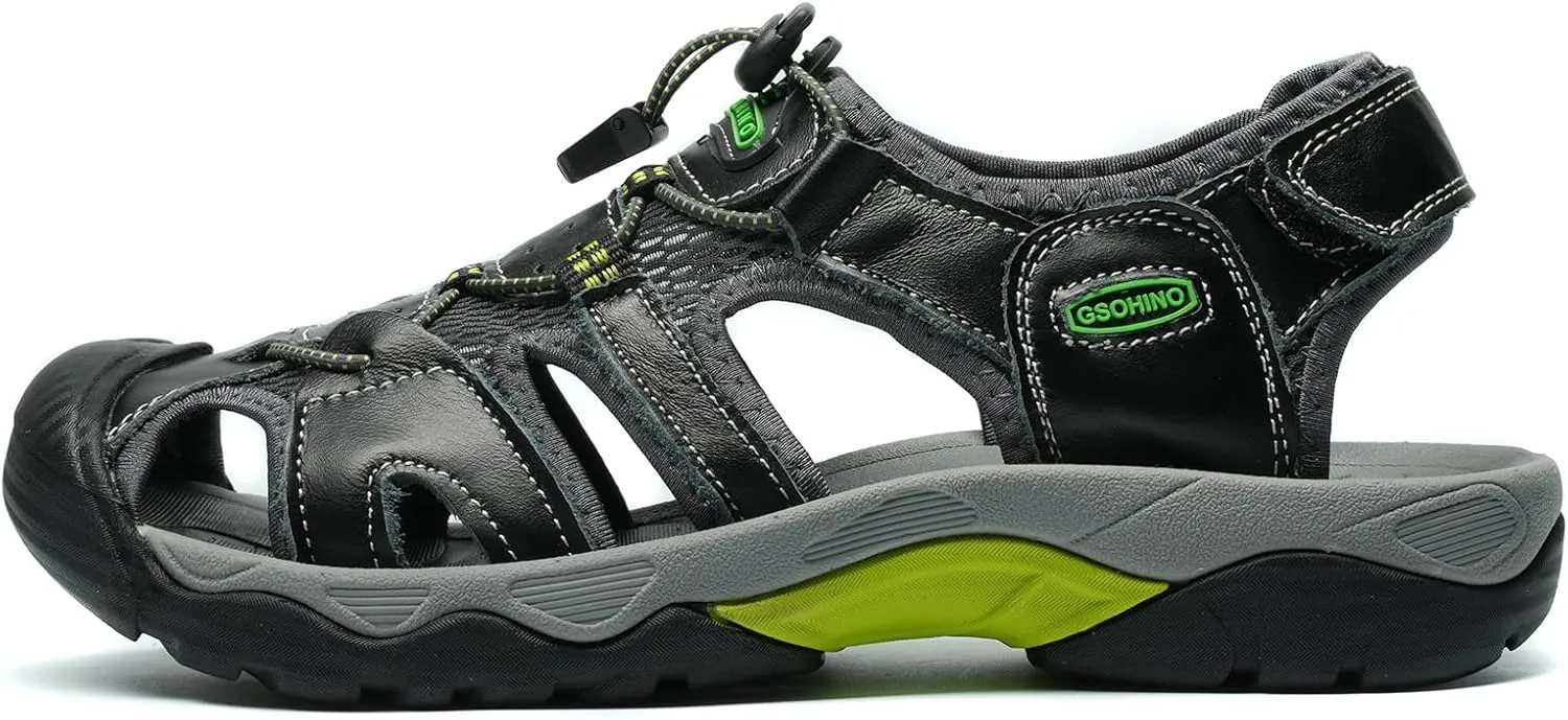 Mens Leather Sports Sandals For Men Closed Toe Hiking Outdoor Athletic Casual Walking Sandals Water Shoes Summer Fisherman Sandal Handmade