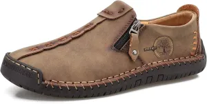 Mens Loafers Slip On Casual Shoes Leather Flat Penny Loafers Outdoor Lightweight Breathable Walking Driving Shoes Comfort Classic Hand Stitching Office Dress Work Shoes Anti Slip Round Toe Moccasins