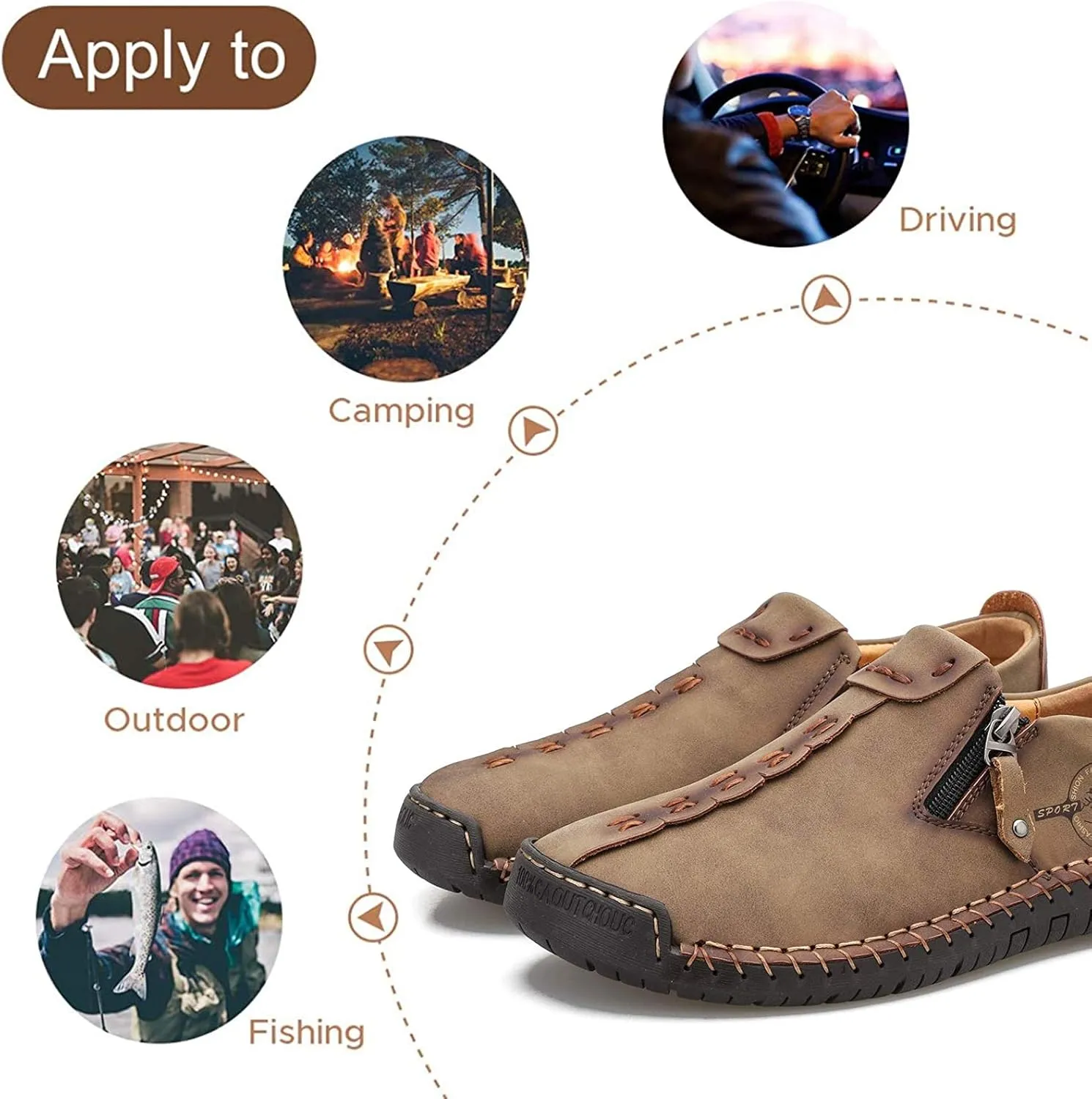 Mens Loafers Slip On Casual Shoes Leather Flat Penny Loafers Outdoor Lightweight Breathable Walking Driving Shoes Comfort Classic Hand Stitching Office Dress Work Shoes Anti Slip Round Toe Moccasins