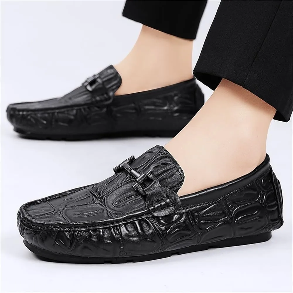 Mens Moccasins Shoe Vegan Leather Fashion Working Solid Color Round Toe Anti-Slip Non Slip Rubber Sole Block Heel Low Top Uniform