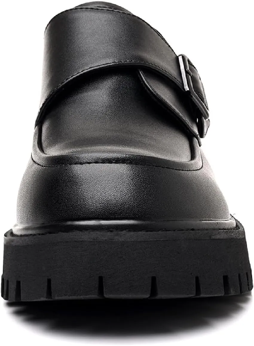 Men's Monk Buckles Platform Loafers Classic Round Toe Slip-On Lug Sole Business Dress Penny Loafers Casual Non-Slip Party Formal Shoes