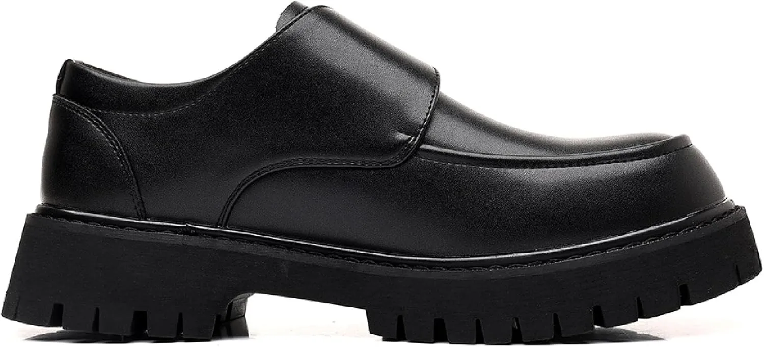 Men's Monk Buckles Platform Loafers Classic Round Toe Slip-On Lug Sole Business Dress Penny Loafers Casual Non-Slip Party Formal Shoes