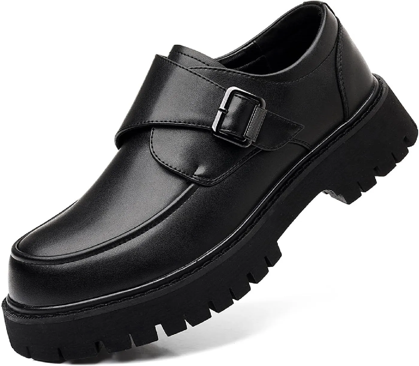 Men's Monk Buckles Platform Loafers Classic Round Toe Slip-On Lug Sole Business Dress Penny Loafers Casual Non-Slip Party Formal Shoes