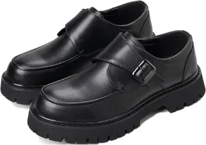 Men's Monk Buckles Platform Loafers Classic Round Toe Slip-On Lug Sole Business Dress Penny Loafers Casual Non-Slip Party Formal Shoes