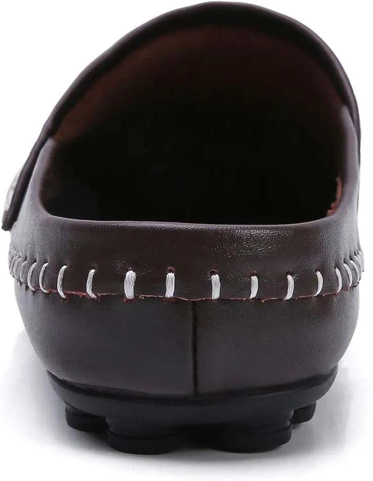 Mens Mules Clog Slippers Breathable Punching Genuine Leather Slip on Casual Backless Loafer Shoes