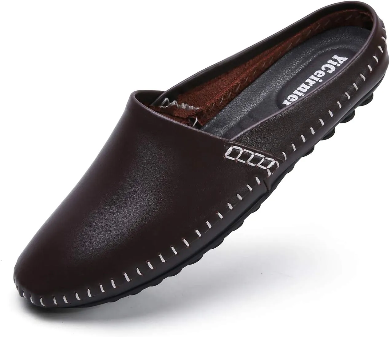 Mens Mules Clog Slippers Breathable Punching Genuine Leather Slip on Casual Backless Loafer Shoes
