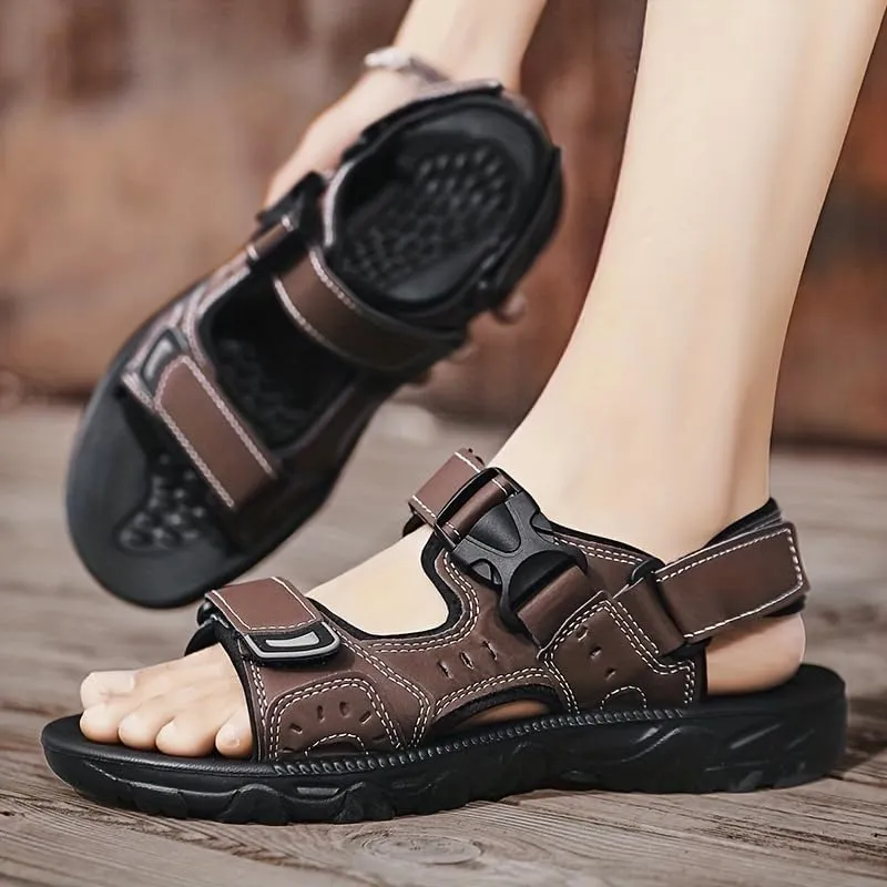 Men's Open Sandals with Buckle Strap, Durable Non Slip Outdoor Hiking Trekking Sandals, Comfy Beach Shoes, Spring and Summer