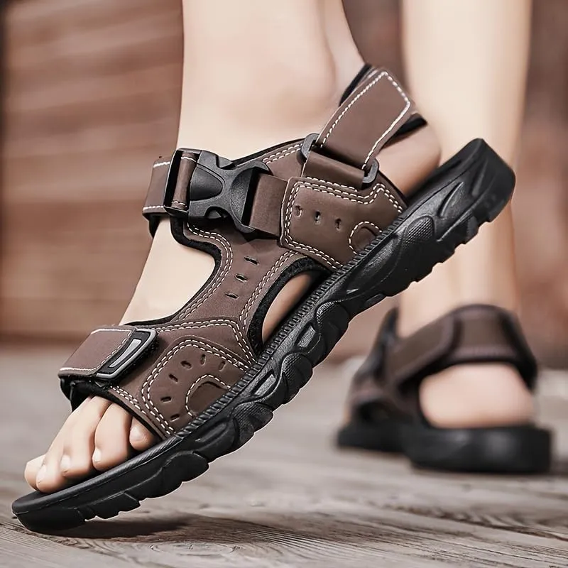 Men's Open Sandals with Buckle Strap, Durable Non Slip Outdoor Hiking Trekking Sandals, Comfy Beach Shoes, Spring and Summer