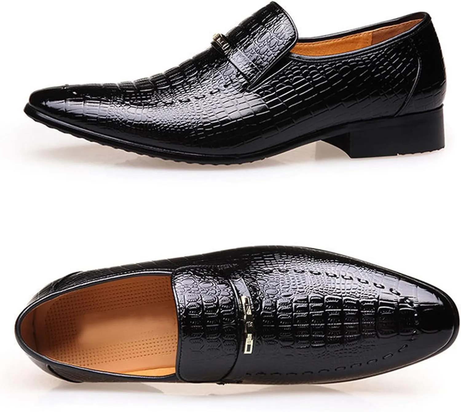 Men's Pattern Leather Loafers Fashion Classic Pointed Toe Slip On Low Top Casual Formal Shoes Business Dress Oxford Shoes
