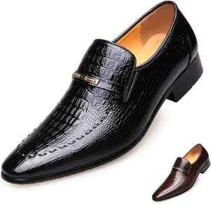 Men's Pattern Leather Loafers Fashion Classic Pointed Toe Slip On Low Top Casual Formal Shoes Business Dress Oxford Shoes