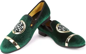Mens Rhinestone Loafers Velvet Tuxedo Dress Shoes with Gold Plate Smoking Slippers Slip-On Penny Party Wedding Casual Shoes