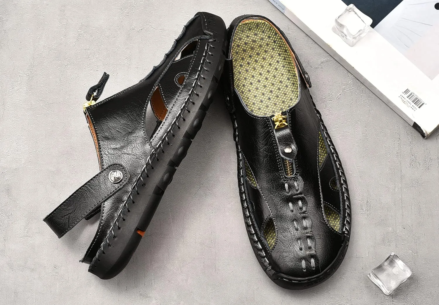 Mens Sandals Leather Closed Toe Outdoor Summer Anti-Slip Beach Sandals