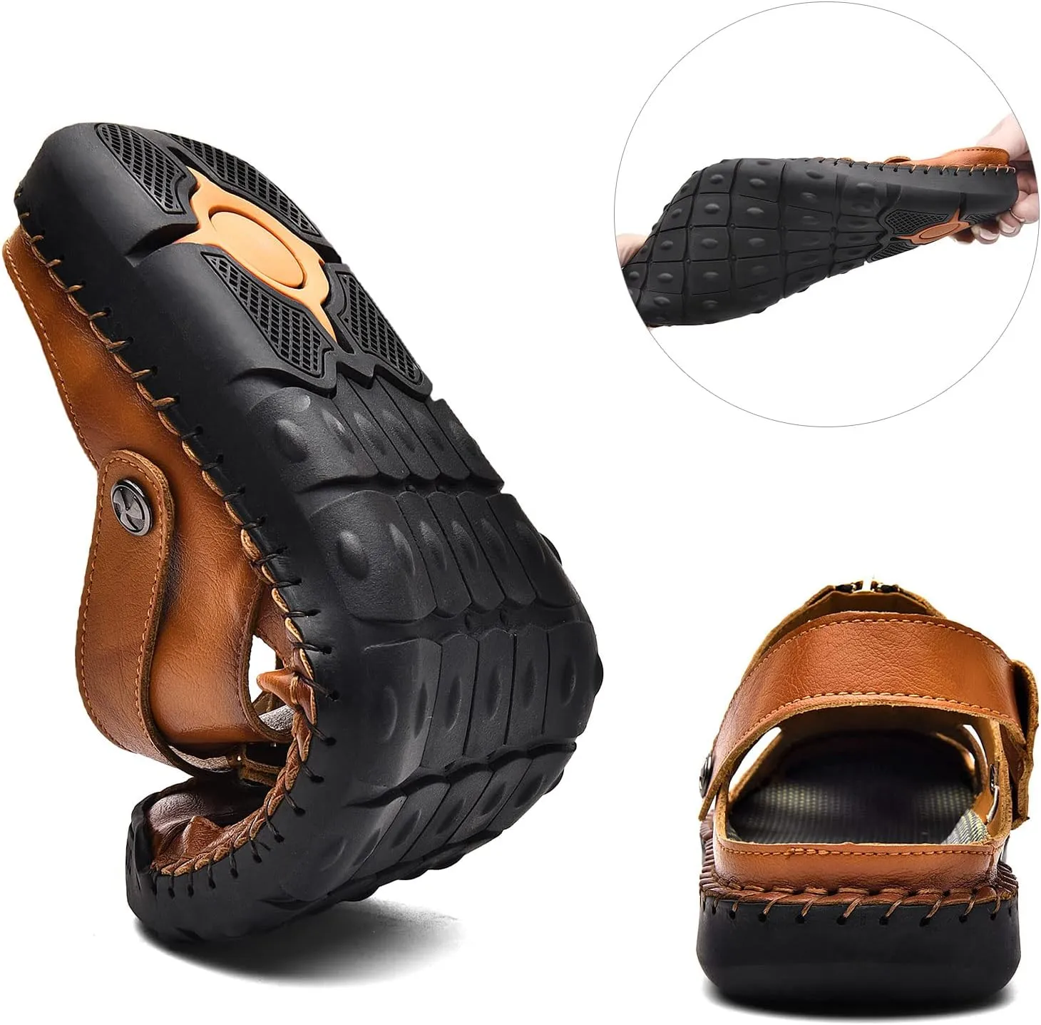 Mens Sandals Leather Closed Toe Outdoor Summer Anti-Slip Beach Sandals