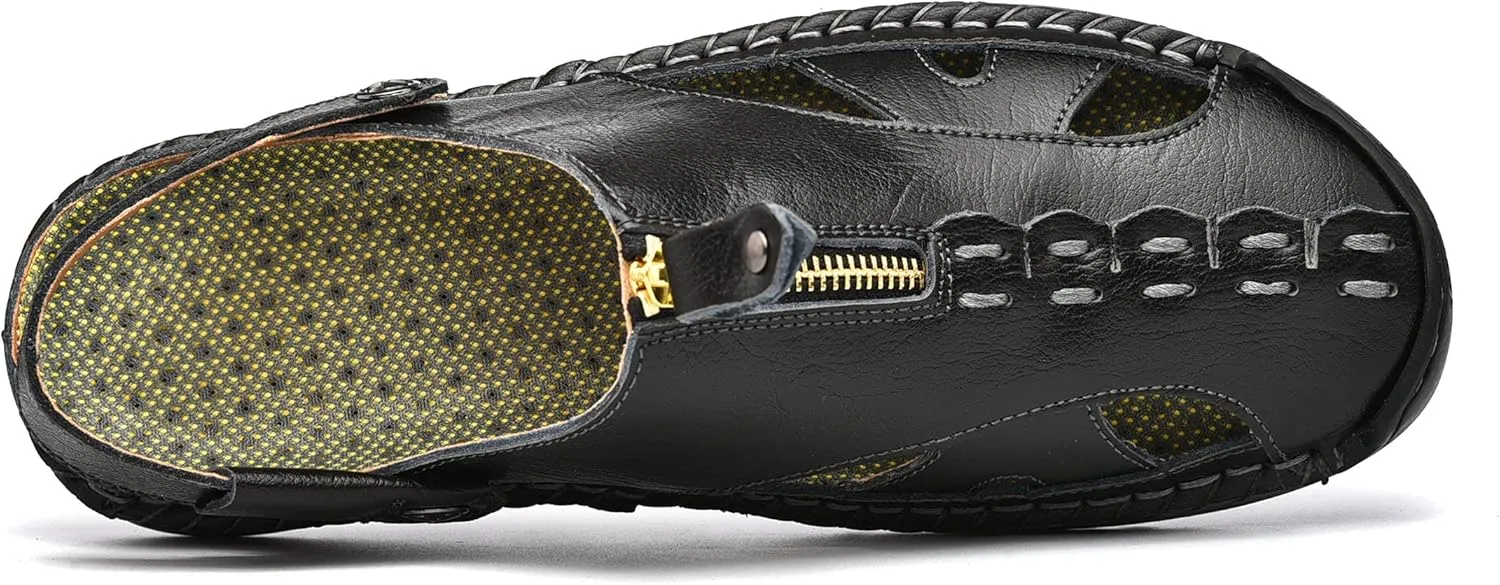 Mens Sandals Leather Closed Toe Outdoor Summer Anti-Slip Beach Sandals