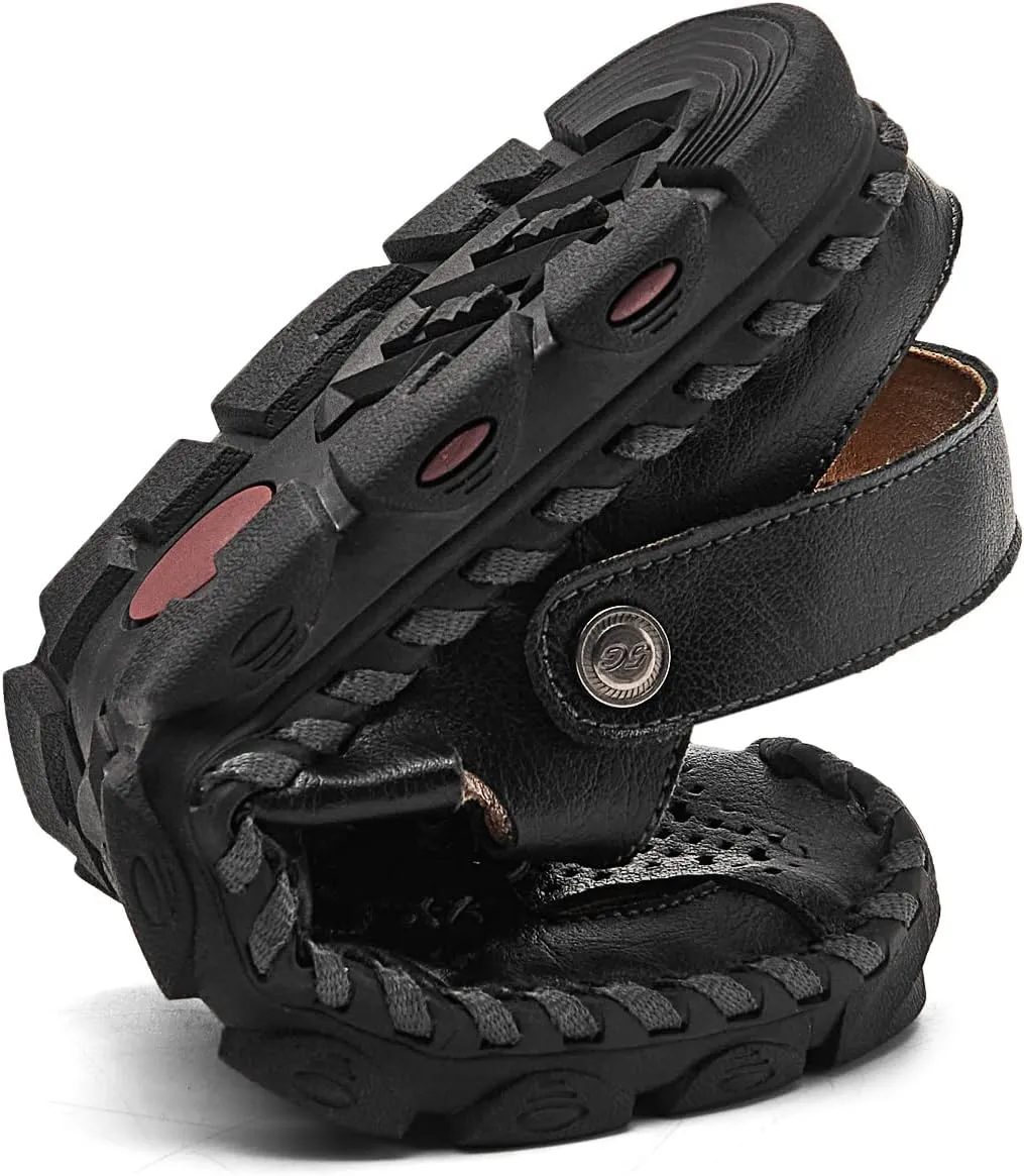 Mens Sandals Leather Closed Toe Outdoor Summer Anti-Slip Beach Sandals
