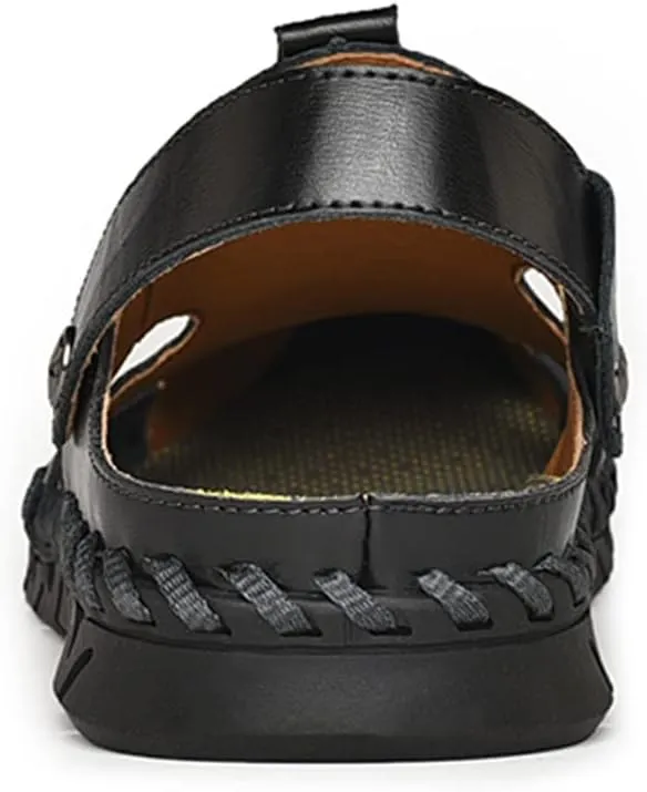 Mens Sandals Leather Closed Toe Outdoor Summer Anti-Slip Beach Sandals
