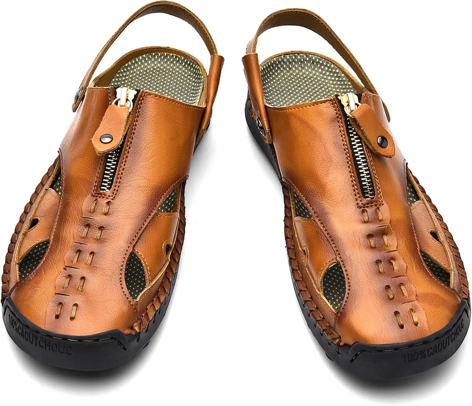 Mens Sandals Leather Closed Toe Outdoor Summer Anti-Slip Beach Sandals