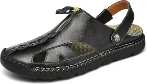 Mens Sandals Leather Closed Toe Outdoor Summer Anti-Slip Beach Sandals