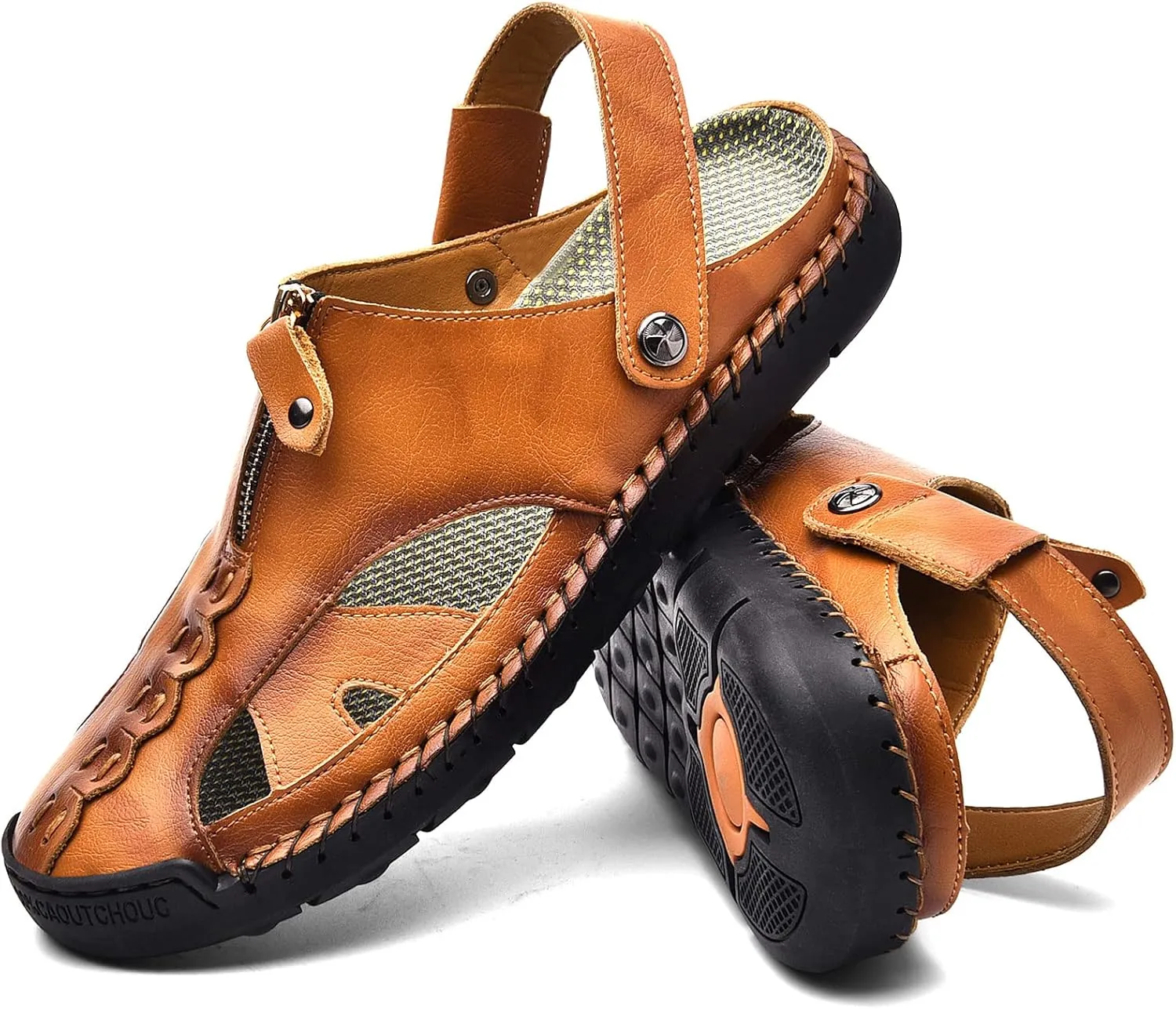 Mens Sandals Leather Closed Toe Outdoor Summer Anti-Slip Beach Sandals