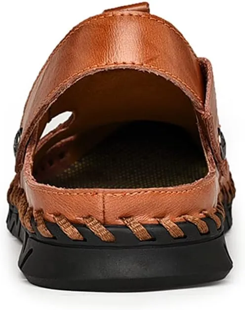 Mens Sandals Leather Closed Toe Outdoor Summer Anti-Slip Beach Sandals