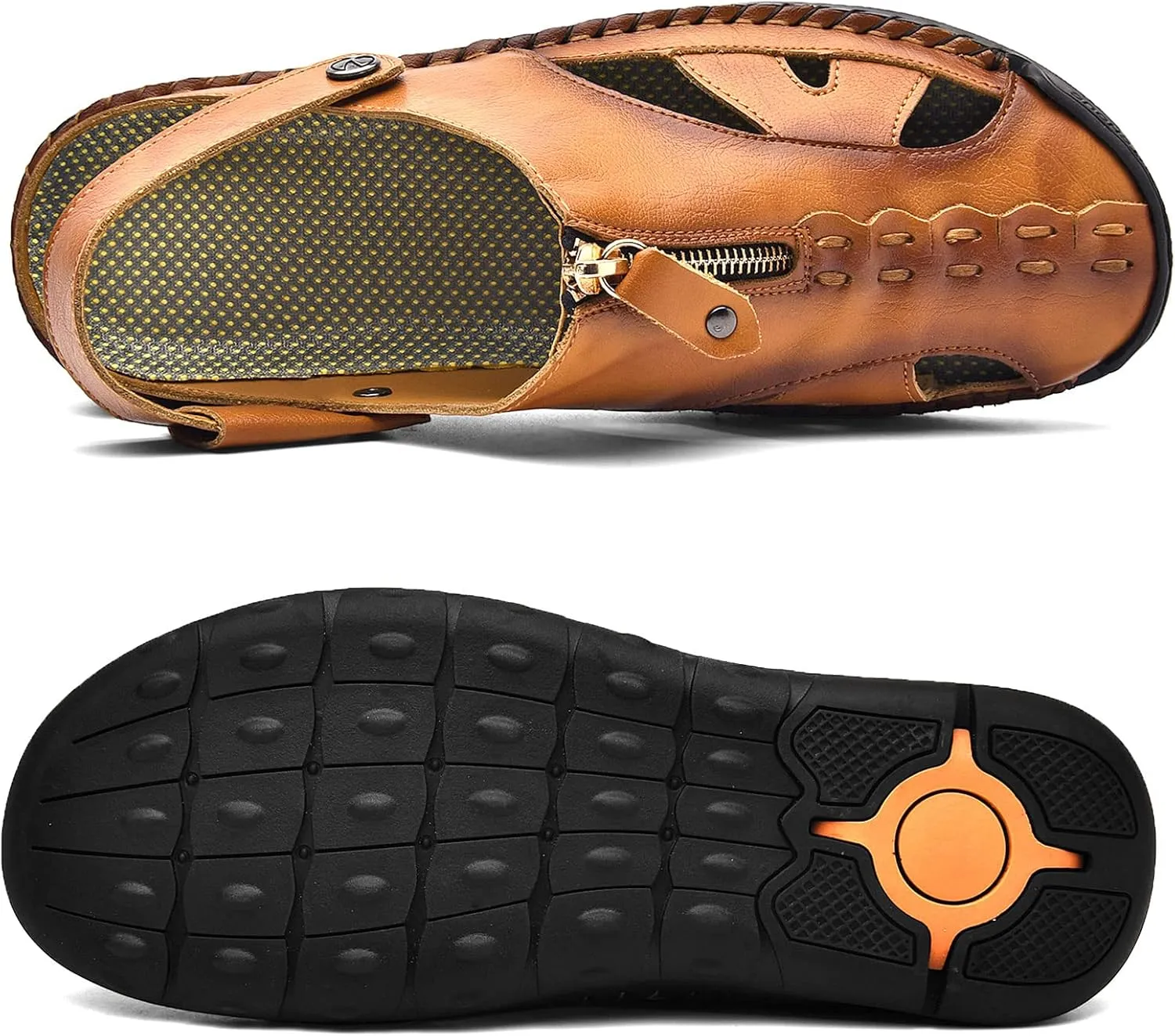 Mens Sandals Leather Closed Toe Outdoor Summer Anti-Slip Beach Sandals