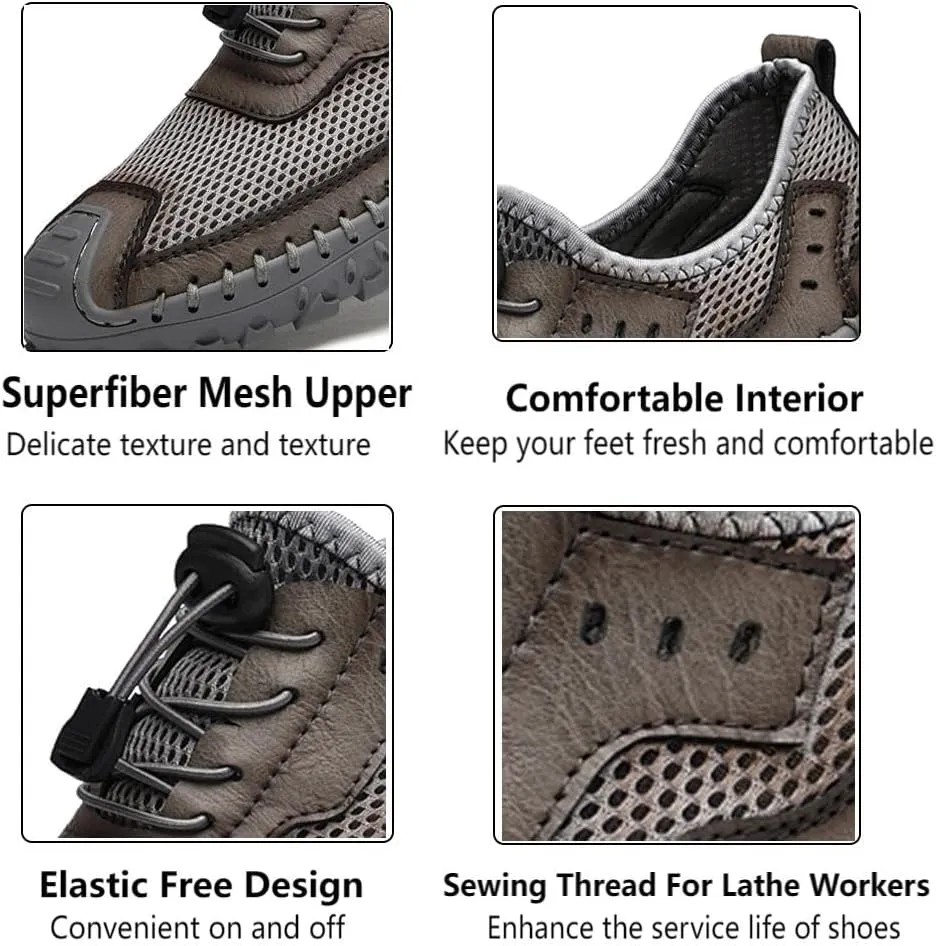 Men's Shoes Casual Hiking Breathable Mesh Outdoor Sneakers Loafers Slip On Summer Lightweight Men Walking Anti-Slip ﻿