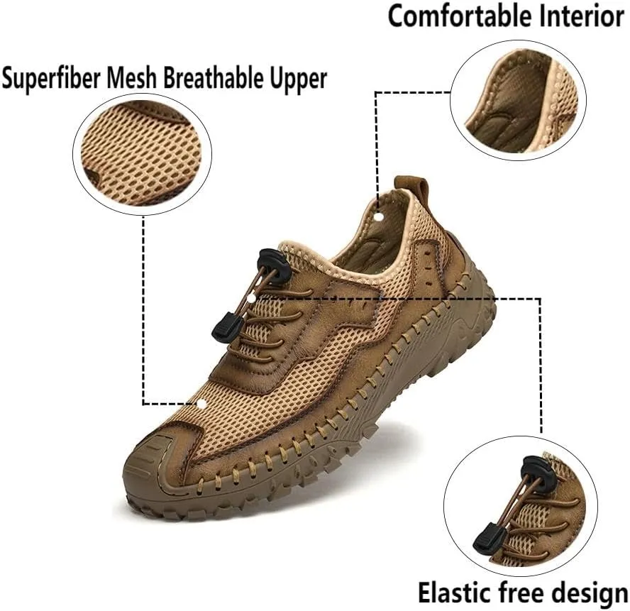 Men's Shoes Casual Hiking Breathable Mesh Outdoor Sneakers Loafers Slip On Summer Lightweight Men Walking Anti-Slip ﻿