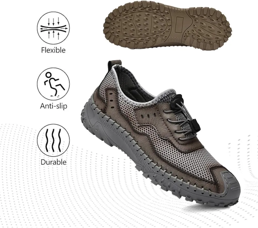 Men's Shoes Casual Hiking Breathable Mesh Outdoor Sneakers Loafers Slip On Summer Lightweight Men Walking Anti-Slip ﻿