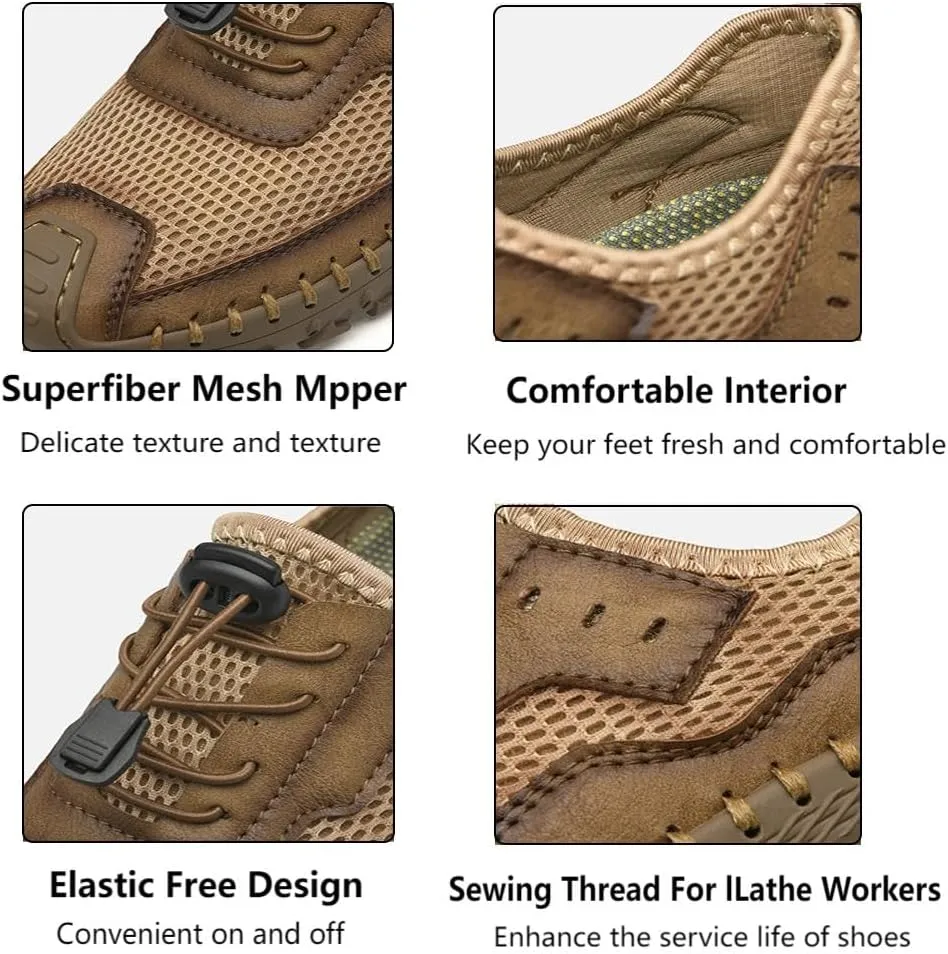 Men's Shoes Casual Hiking Breathable Mesh Outdoor Sneakers Loafers Slip On Summer Lightweight Men Walking Anti-Slip ﻿