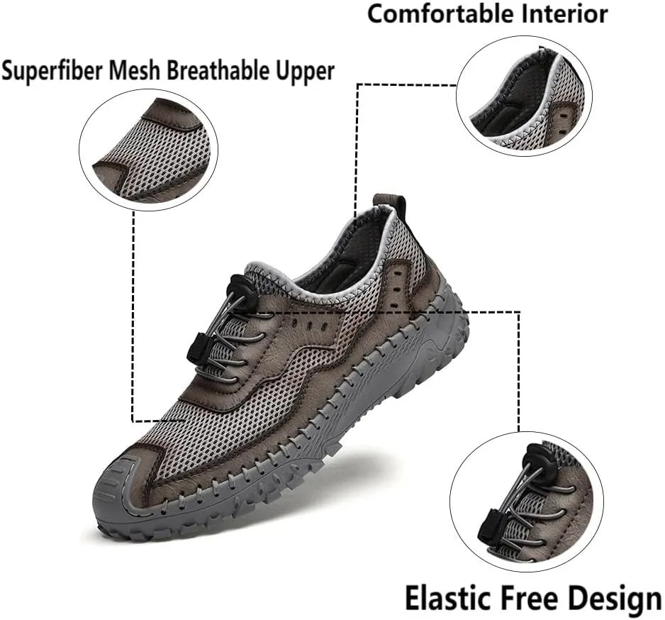 Men's Shoes Casual Hiking Breathable Mesh Outdoor Sneakers Loafers Slip On Summer Lightweight Men Walking Anti-Slip ﻿
