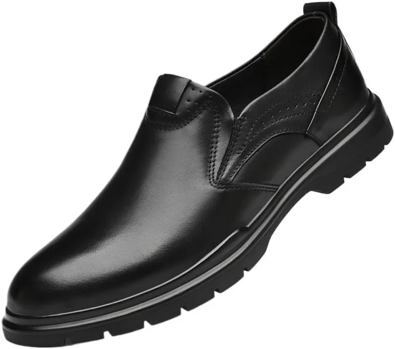 Men's Slip-On Business Dress Leather Shoes Classic Black Waterproof Platform Oxford Shoes Everyday Non Slip Walking