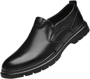 Men's Slip-On Business Dress Leather Shoes Classic Black Waterproof Platform Oxford Shoes Everyday Non Slip Walking