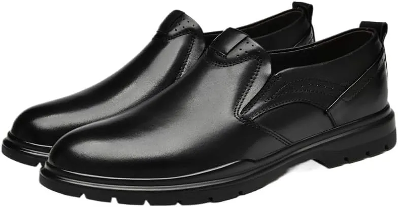 Men's Slip-On Business Dress Leather Shoes Classic Black Waterproof Platform Oxford Shoes Everyday Non Slip Walking