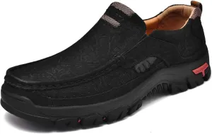 Mens Slip On Casual Loafers Classic Outdoor Leather Walking Hiking Shoes Comfortable for Work Office Dress Outdoor