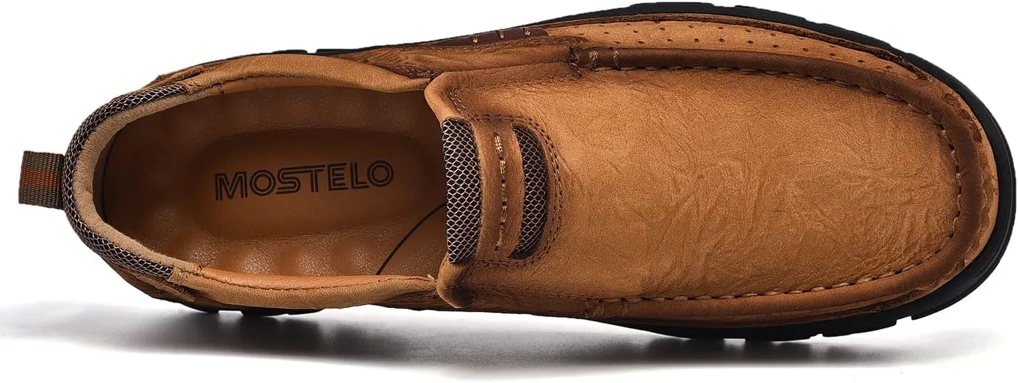 Mens Slip On Casual Loafers Classic Outdoor Leather Walking Hiking Shoes Comfortable for Work Office Dress Outdoor