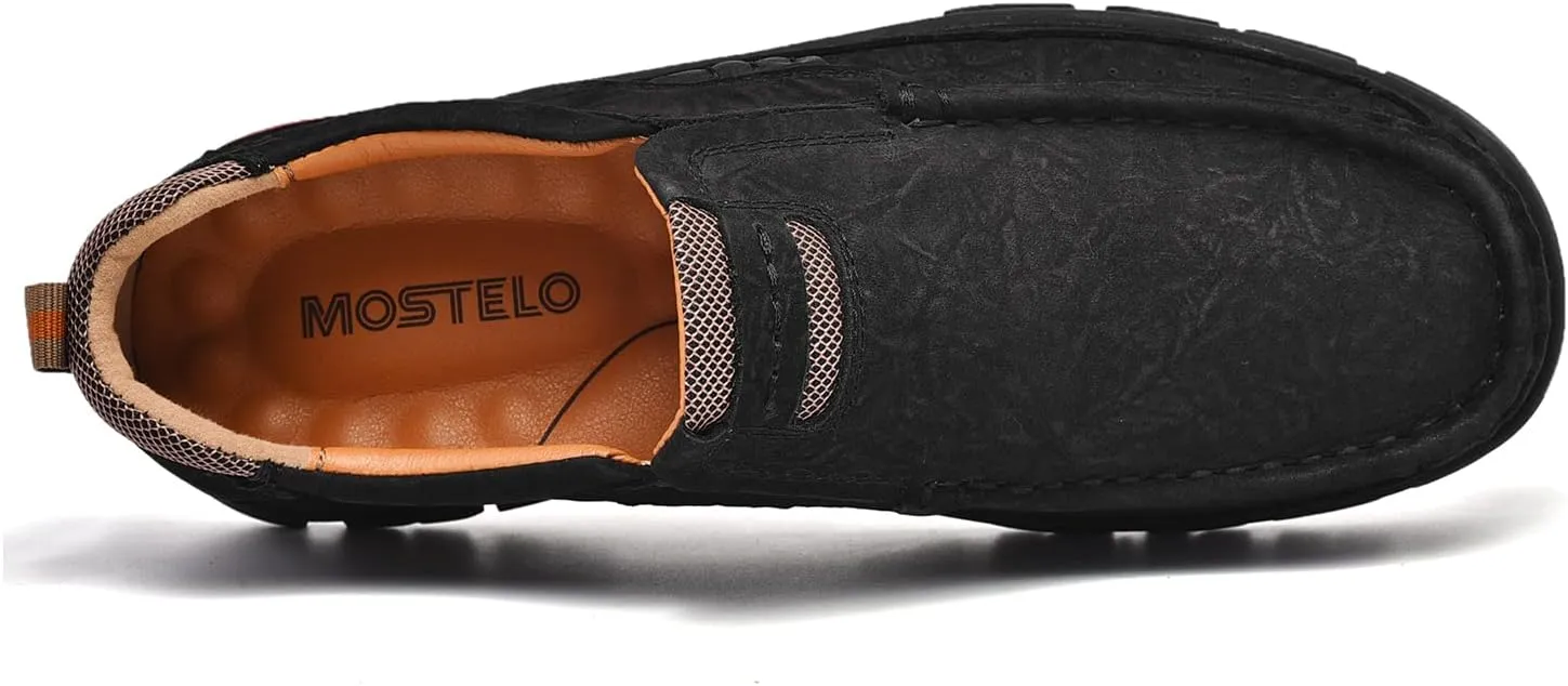 Mens Slip On Casual Loafers Classic Outdoor Leather Walking Hiking Shoes Comfortable for Work Office Dress Outdoor