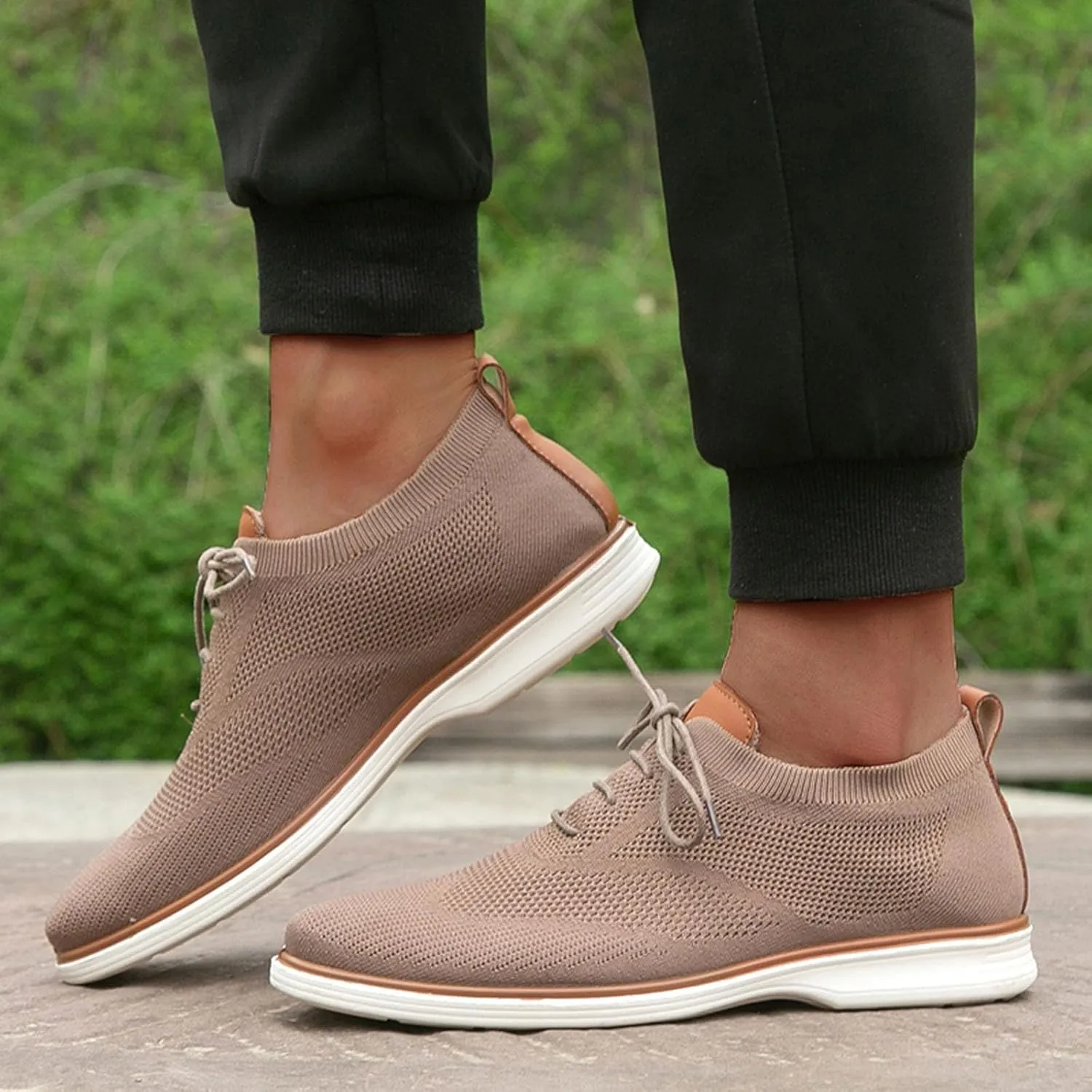 Mens Slip On Leisure Men Four Seasons Mesh Non Slip Flat Round Toe Breathable Lace Up Lazy Leisure Shoes