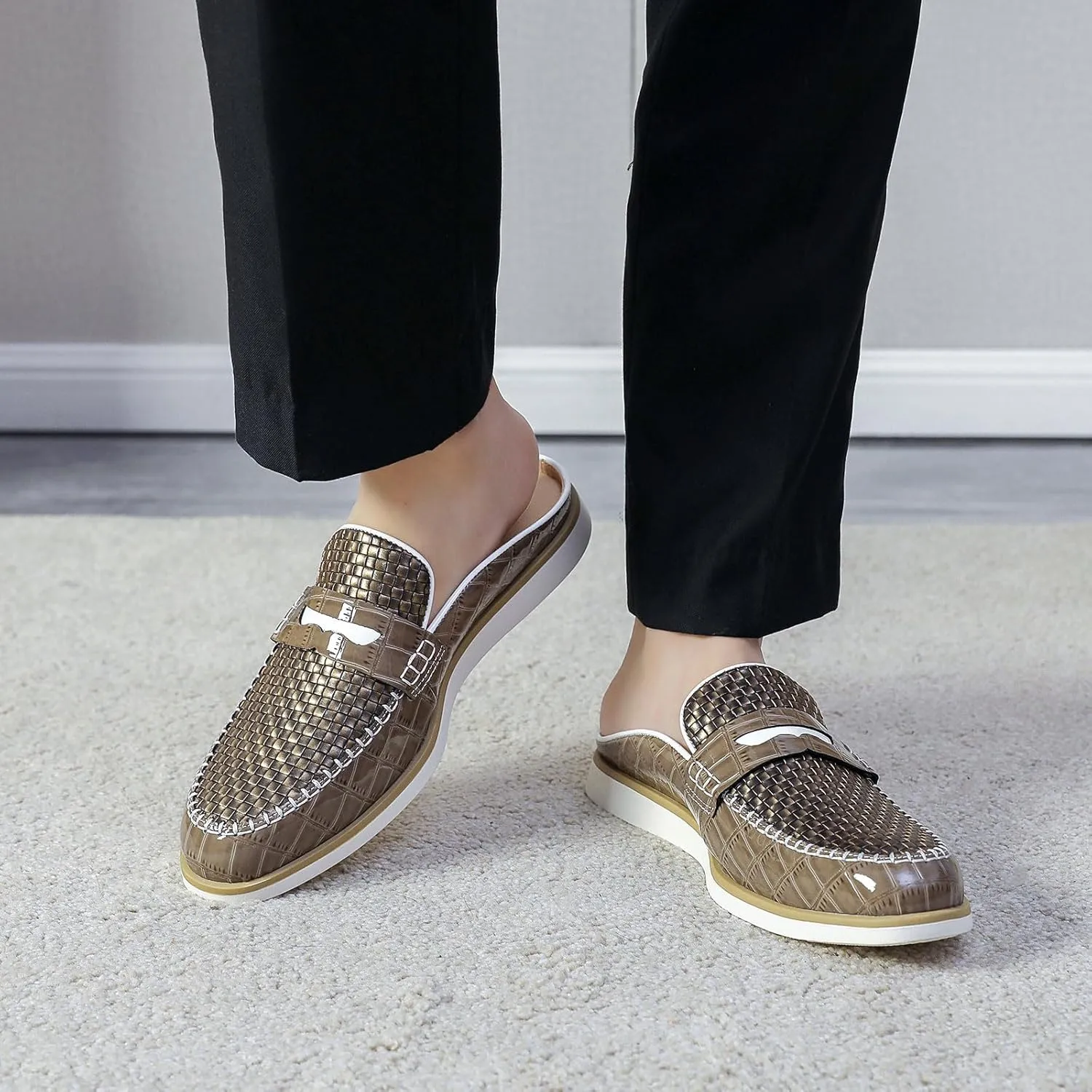 Mens Slip On Mules & Clogs Backless Loafers, Light Open Back Shoes Comfort Walking Shoes Breathable Slippers Closed Toe Slides with Anti-Skid Rubber Sole (Black)