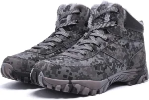 Men's Snow Boots Warm Fur Lined Camouflage Winter Hiking Boot Non-Slip Outdoor Work Shoes