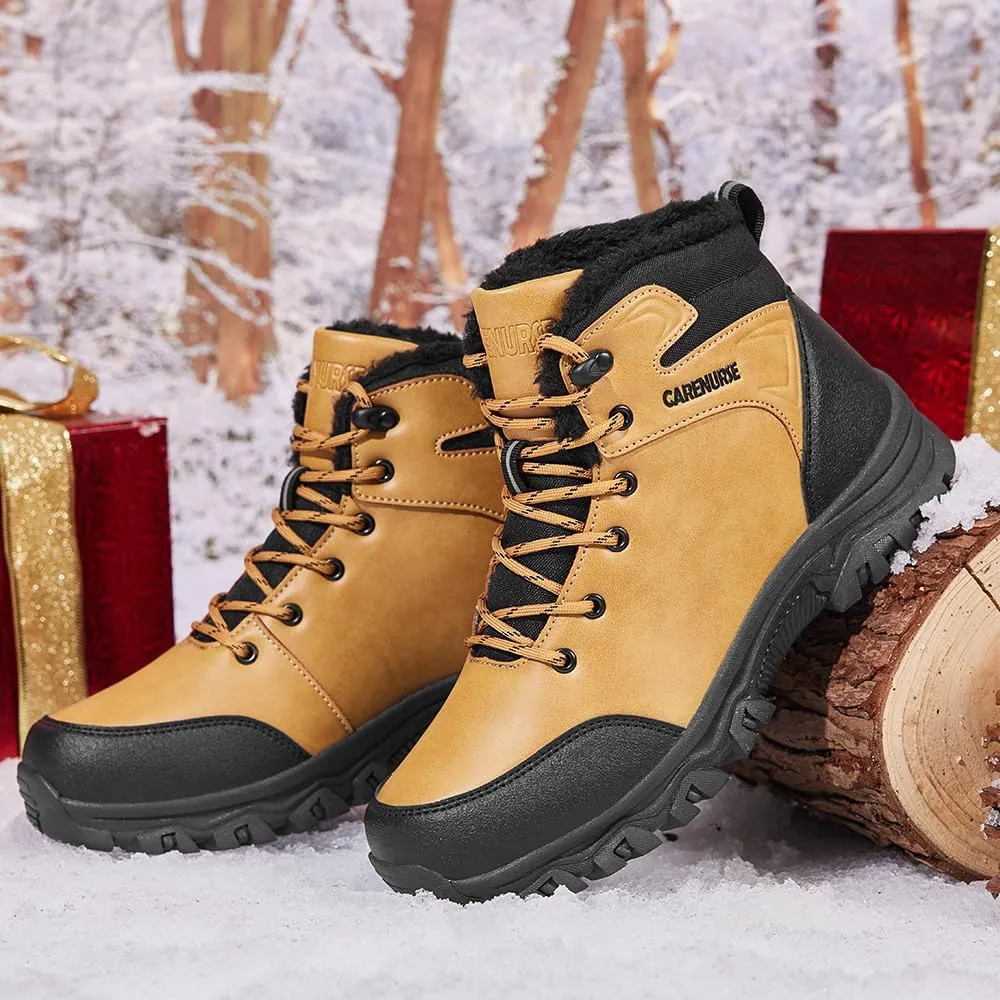 Mens Snow Boots Winter Warm Fur Lined Shoes Non-Slip Insulated Hiking Boot